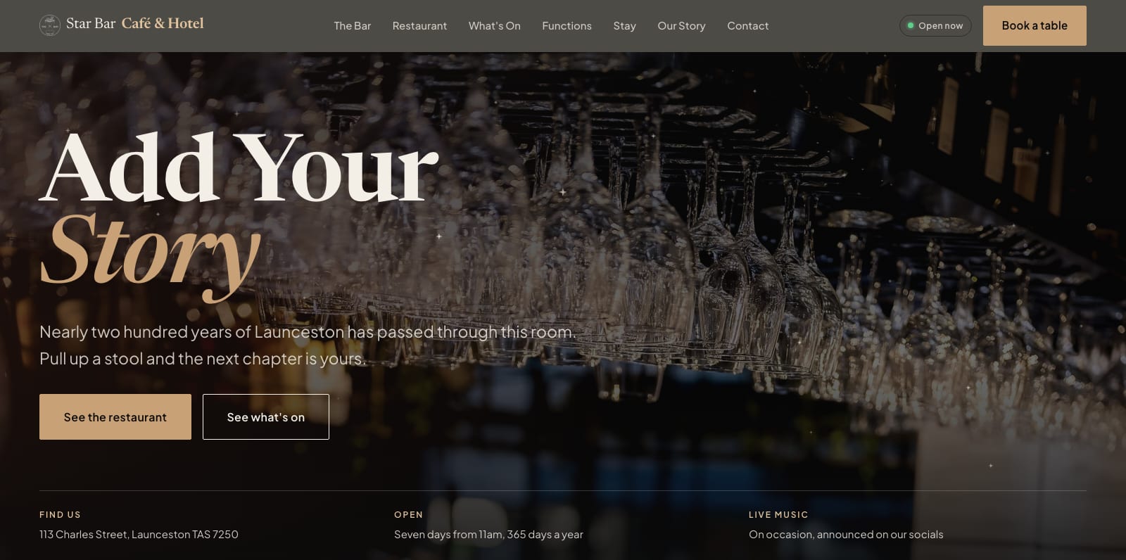 The Star Bar Cafe and Hotel homepage we designed and built